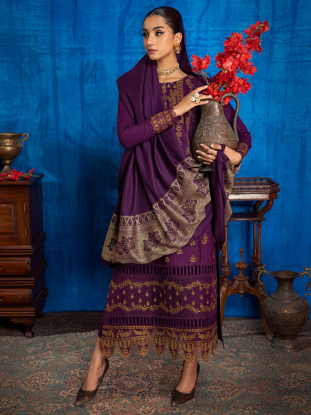 1954 - A | 3 PC Khaddar Unstitch - Image 6