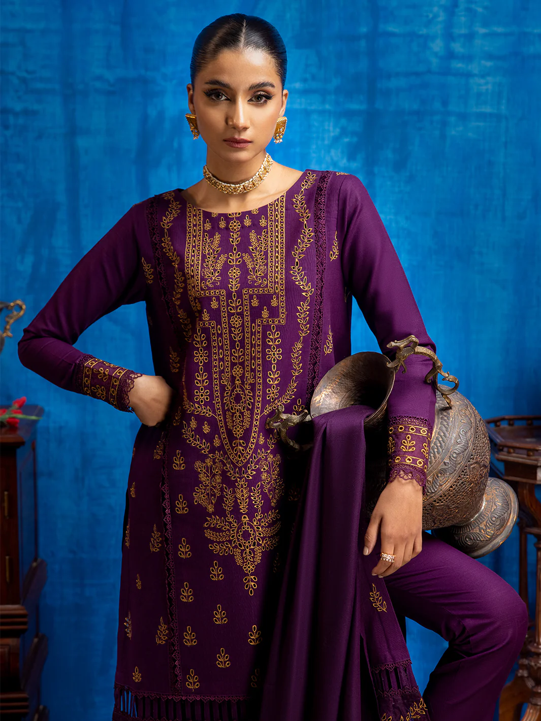1954 - A | 3 PC Khaddar Unstitch - Image 7