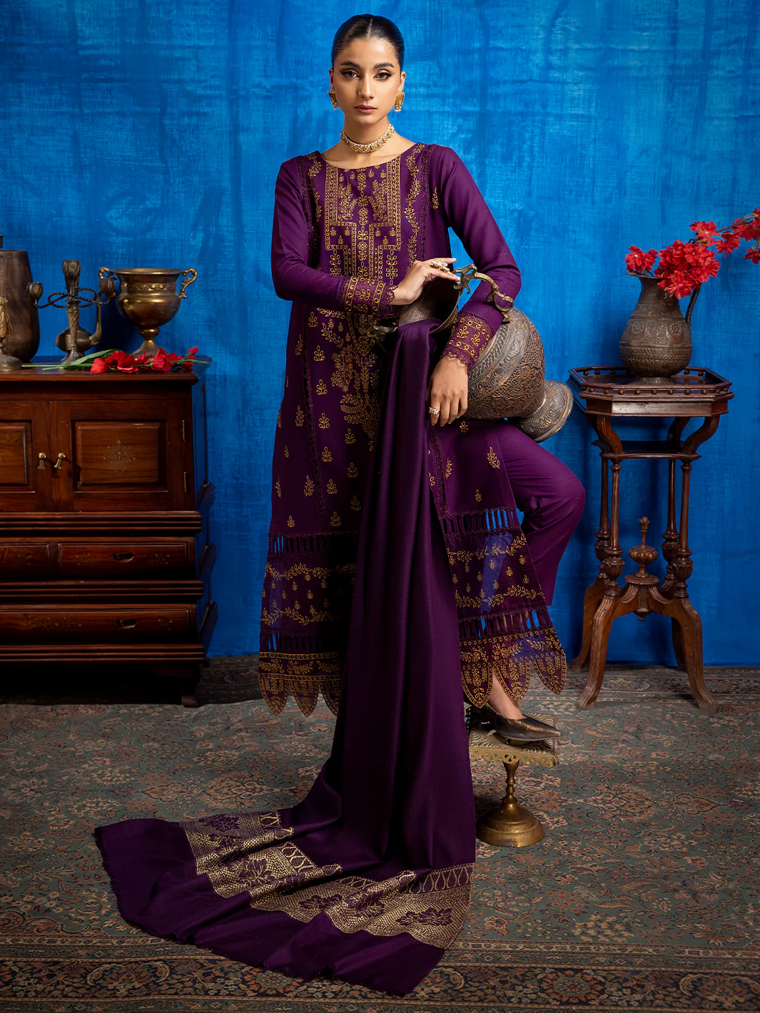1954 - A | 3 PC Khaddar Unstitch - Image 9